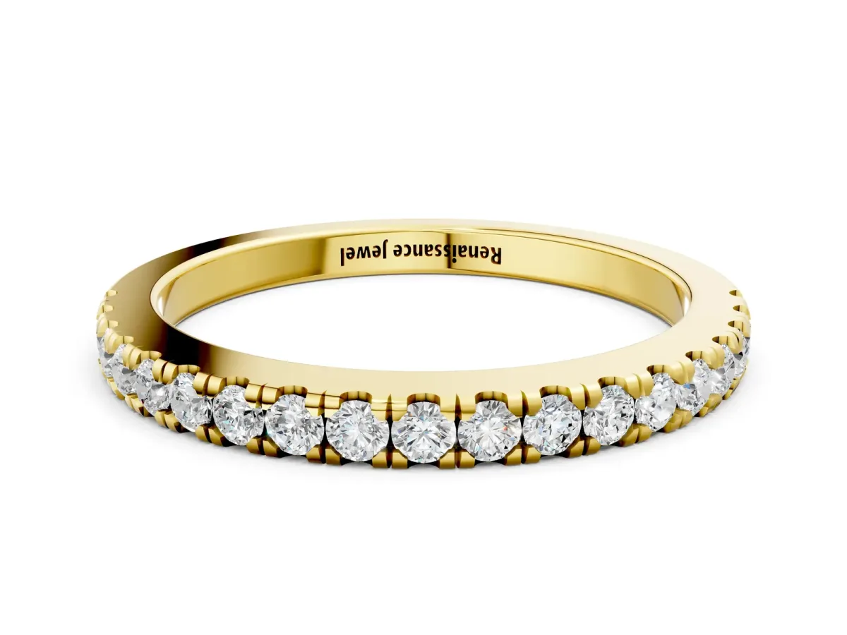 Round Diamond Pavé Eternity Band with U-Prong Setting Yellow gold