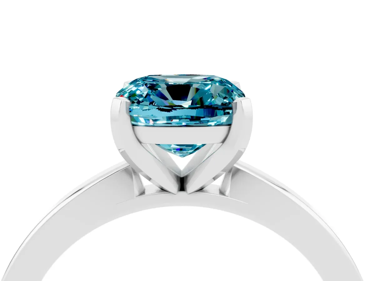 Cushion Cut Blue Topaz Solitaire Engagement Ring with Classic Band and Four-Prong Setting Silver