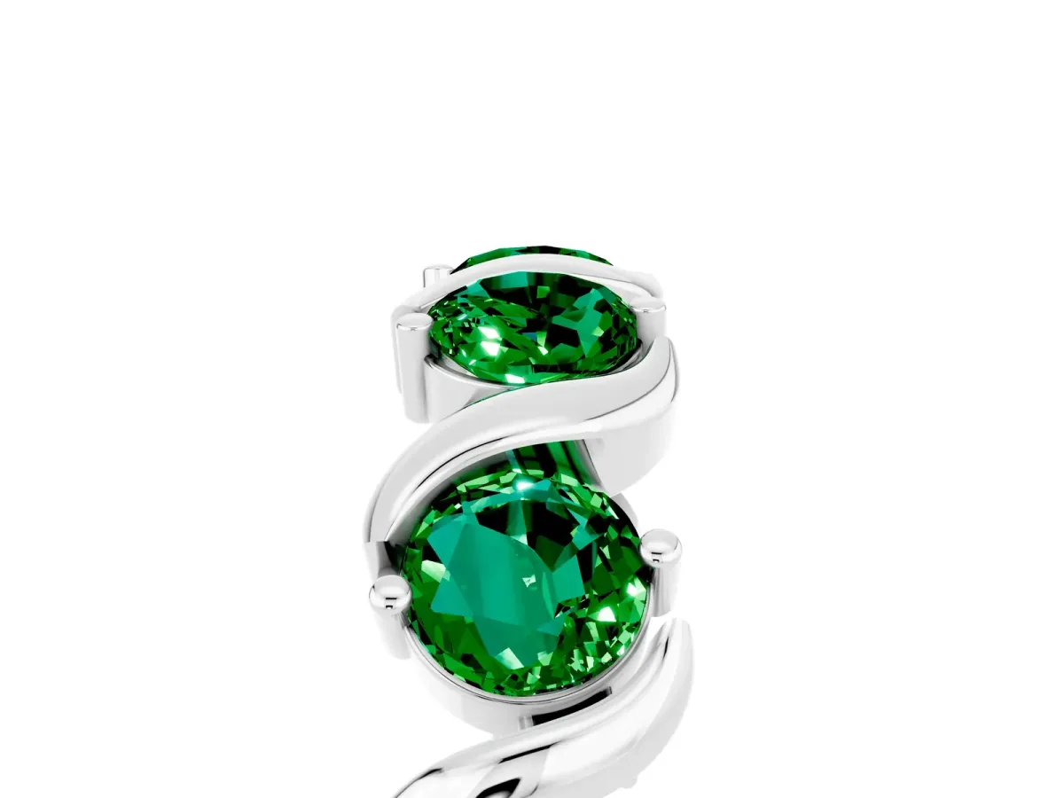 Round Emerald Half Eternity Band with Wave Prong Setting Platinum