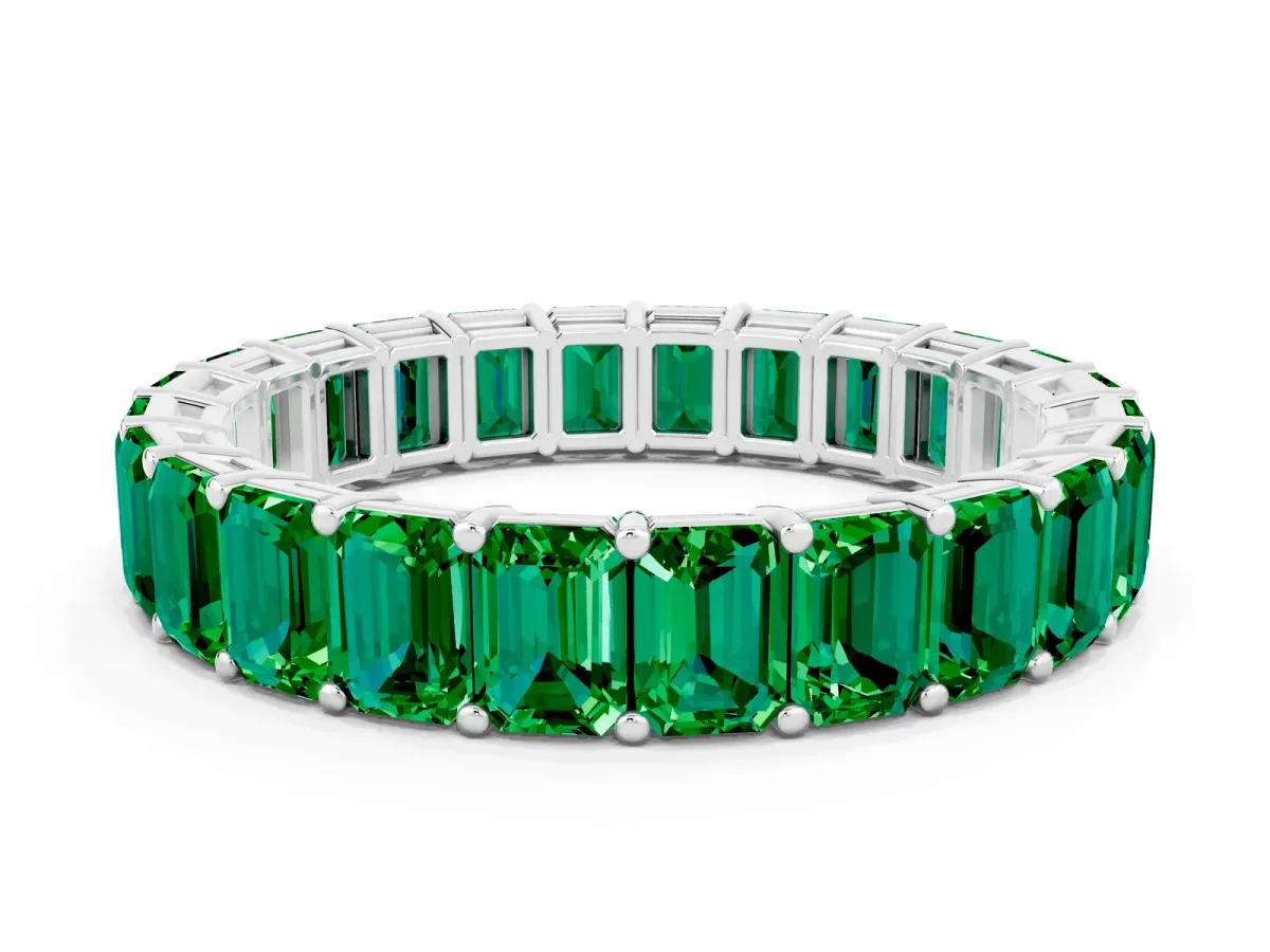 Emerald Cut Emerald Eternity Band with Shared Prong Setting Silver