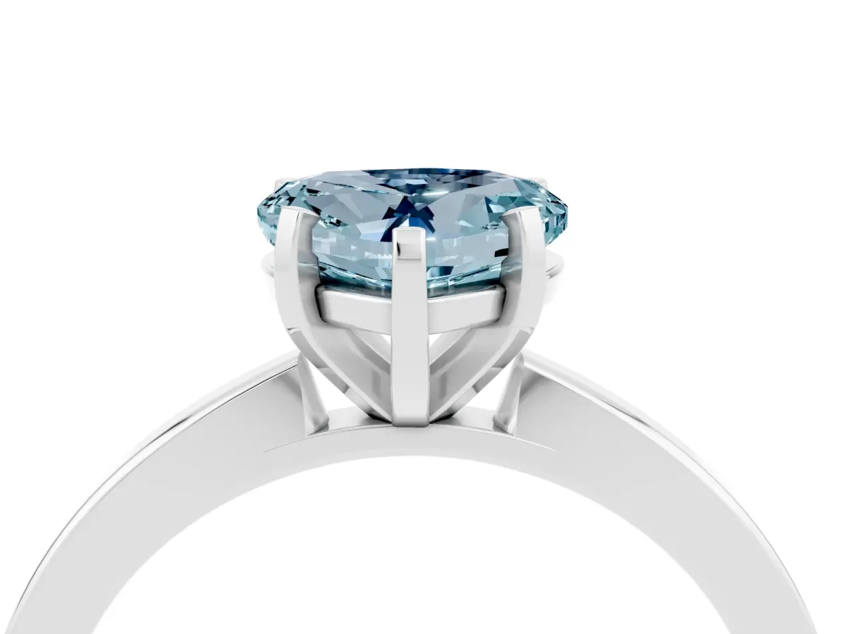 Heart Cut Aquamarine Solitaire Engagement Ring with Classic Band and Four-Prong Setting Silver