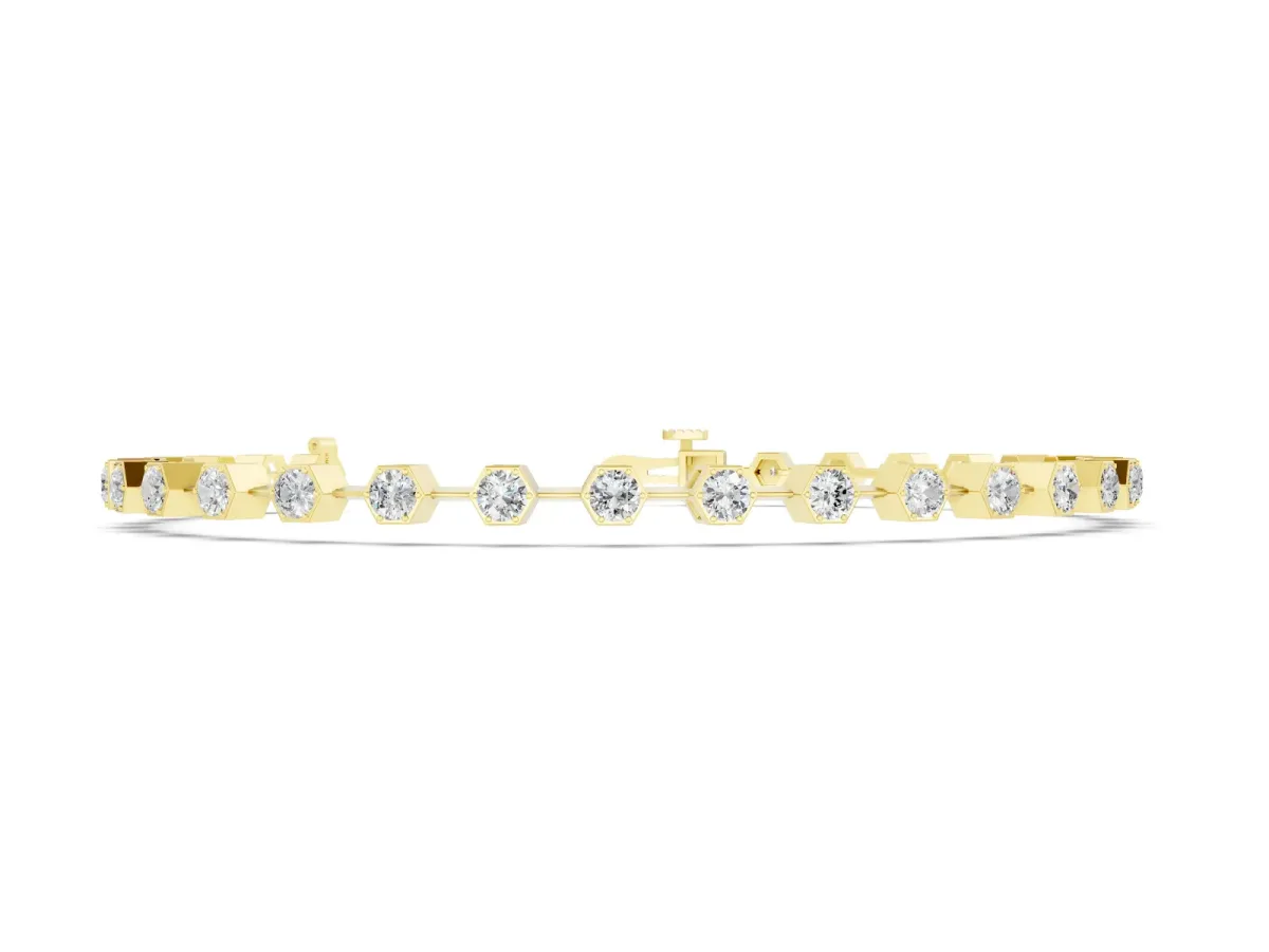 Hexagon Bezel Round Diamond Tennis Bracelet Yellow gold