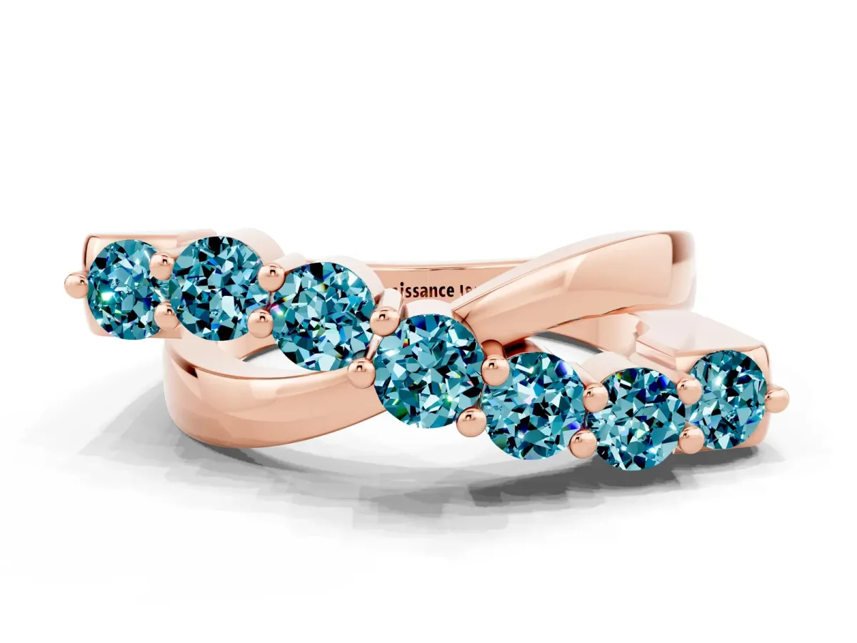 Round Blue Topaz Prong-Set Crossover Band Rose gold