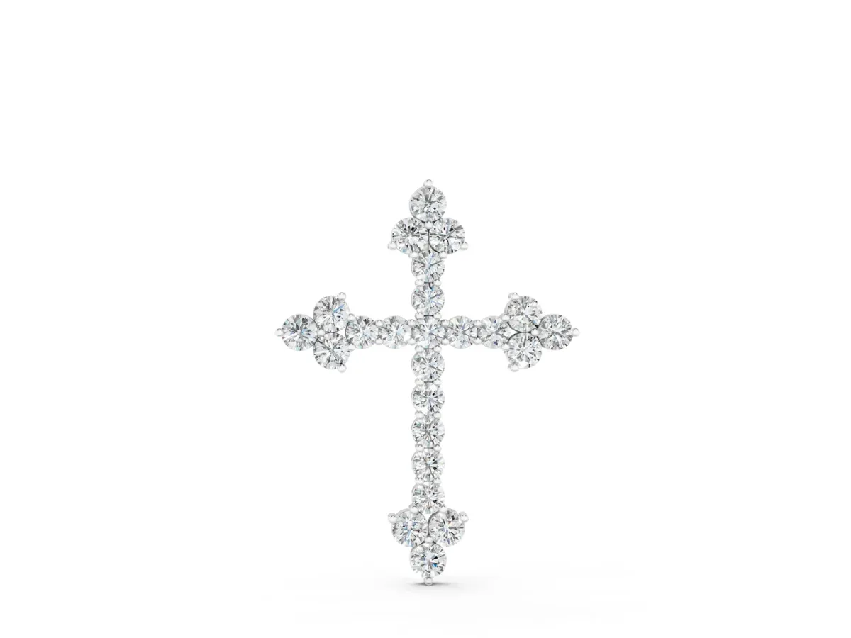 Round Diamond Cluster Cross Pendant with Prong Setting White gold