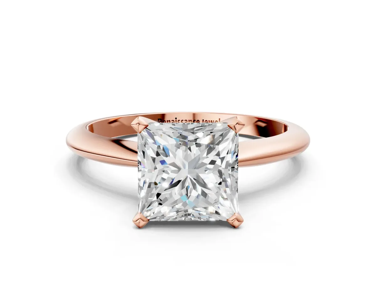 Princess Cut Diamond Solitaire Engagement Ring with Classic Band and Four-Prong Setting Rose gold