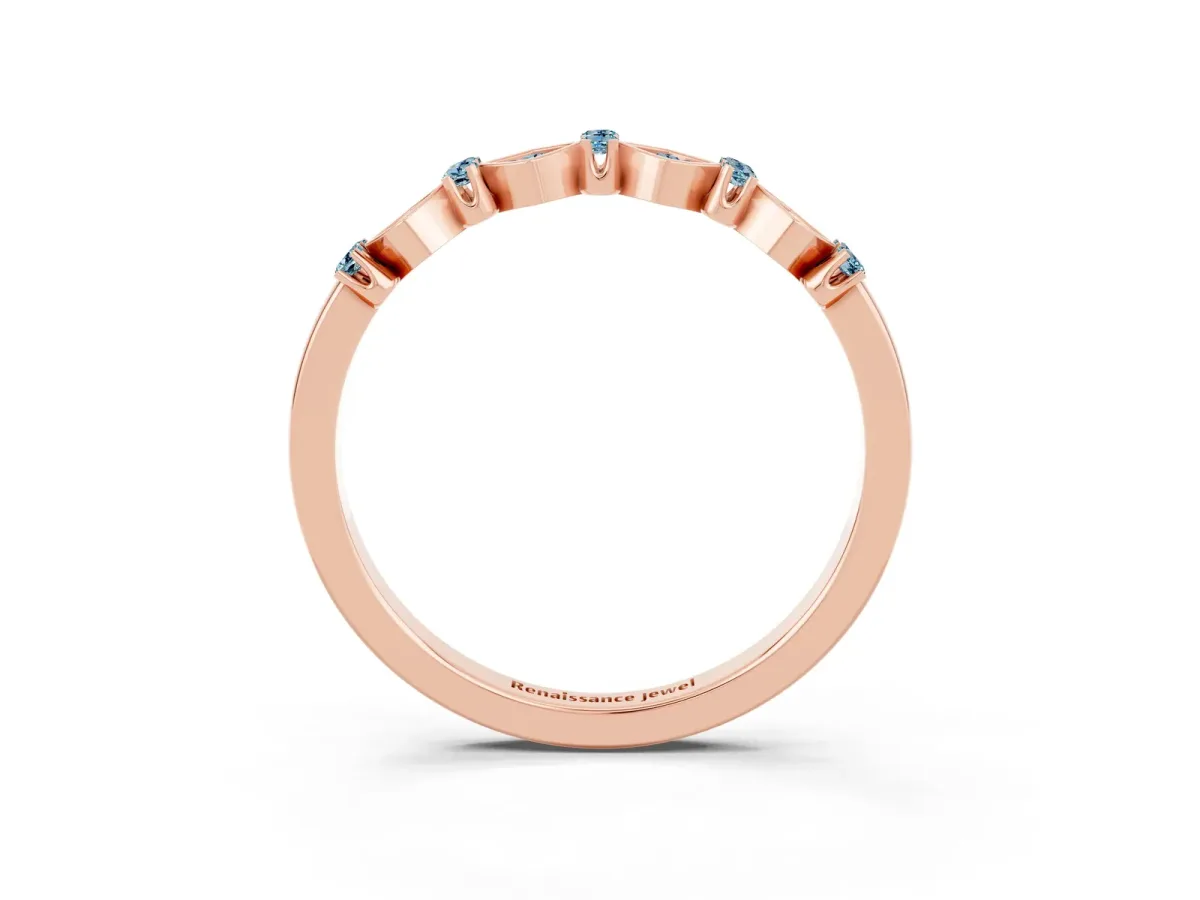 Pavé Cushion Aquamarine Cluster Eternity Band with Prong Setting Rose gold