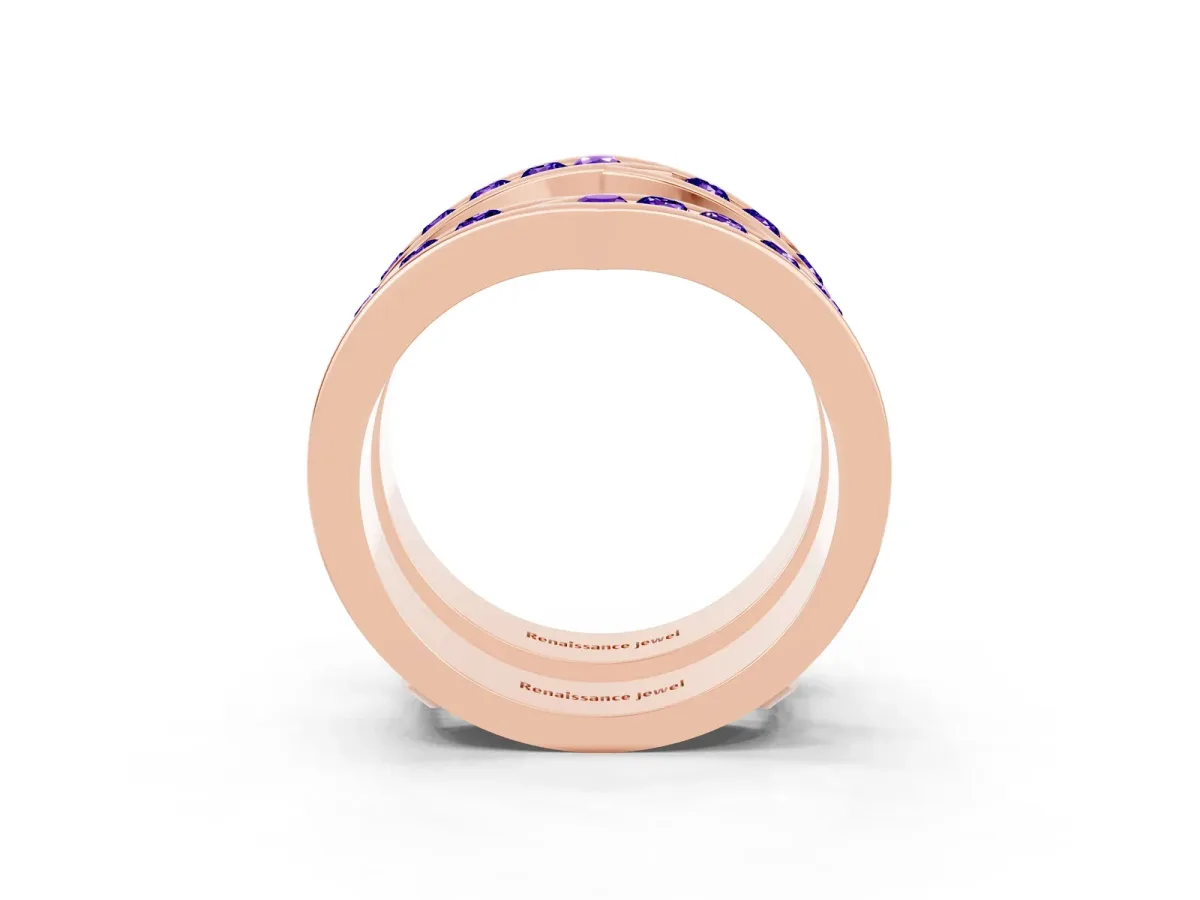 Round Tanzanite Channel-Set Chevron Band Rose gold