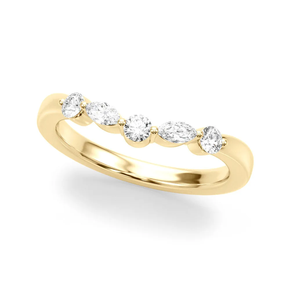 Marquise and Round Diamond Half Eternity Band with Prong Setting Yellow gold