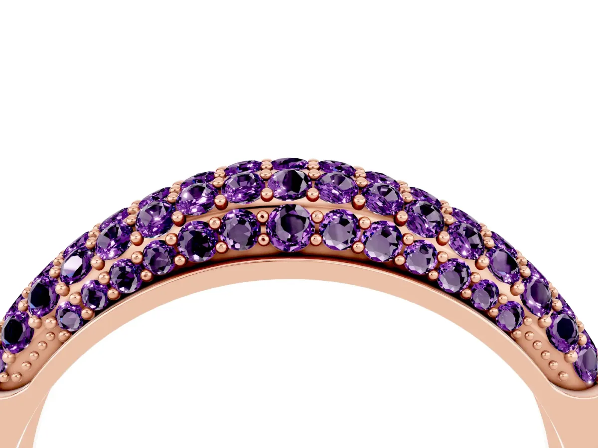 Three-Row Pavé Round Amethyst Dome Band Rose gold