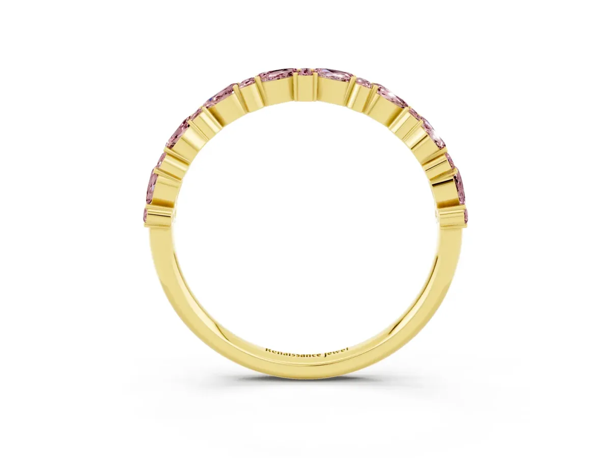 Pear and Round Morganite Wedding Band Yellow gold
