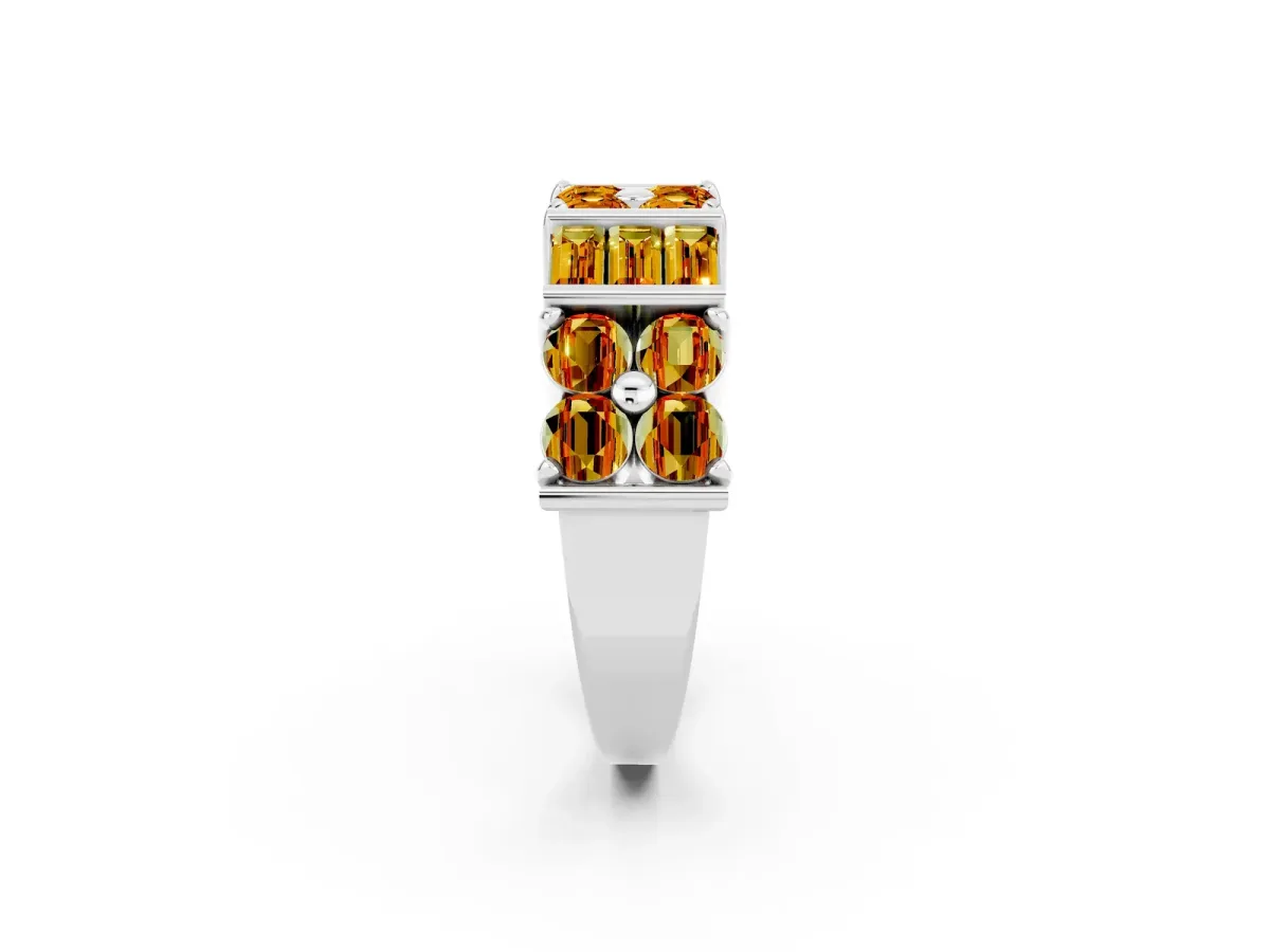 Channel Set Round and Baguette Citrine Anniversary Band with Prong Setting Platinum