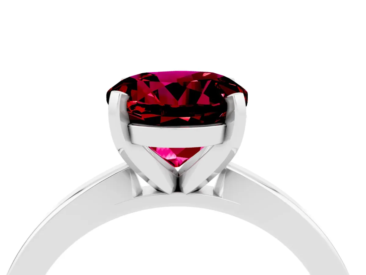 Round Cut Garnet Solitaire Engagement Ring with Classic Band and Four-Prong Setting Silver