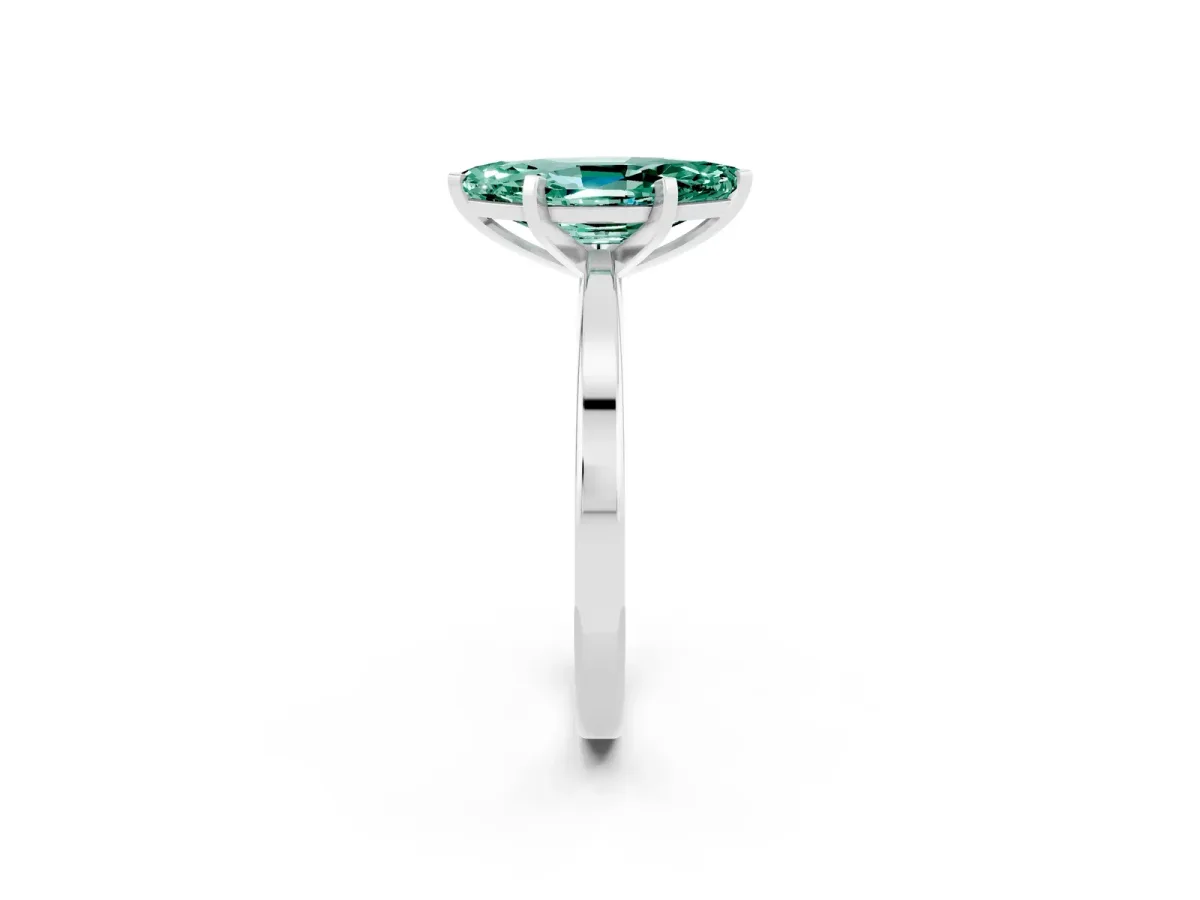 Marquise Cut Green Sapphire Solitaire Engagement Ring with Classic Band and Four-Prong Setting Silver