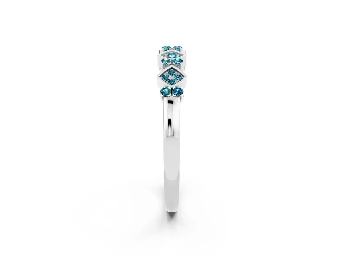 Pavé Cushion Blue Topaz Cluster Eternity Band with Prong Setting Platinum