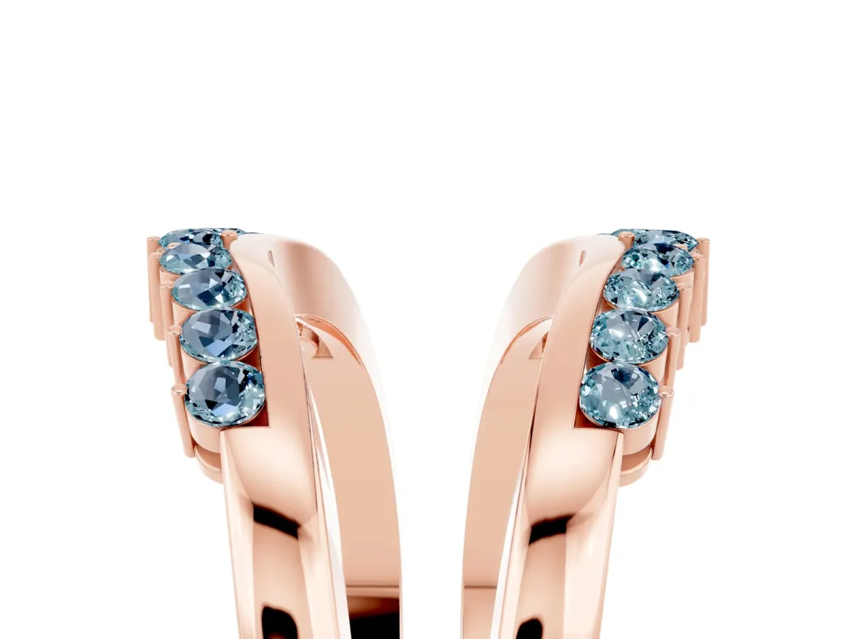 Round Aquamarine Chevron Contour Band with Prong Setting Rose gold