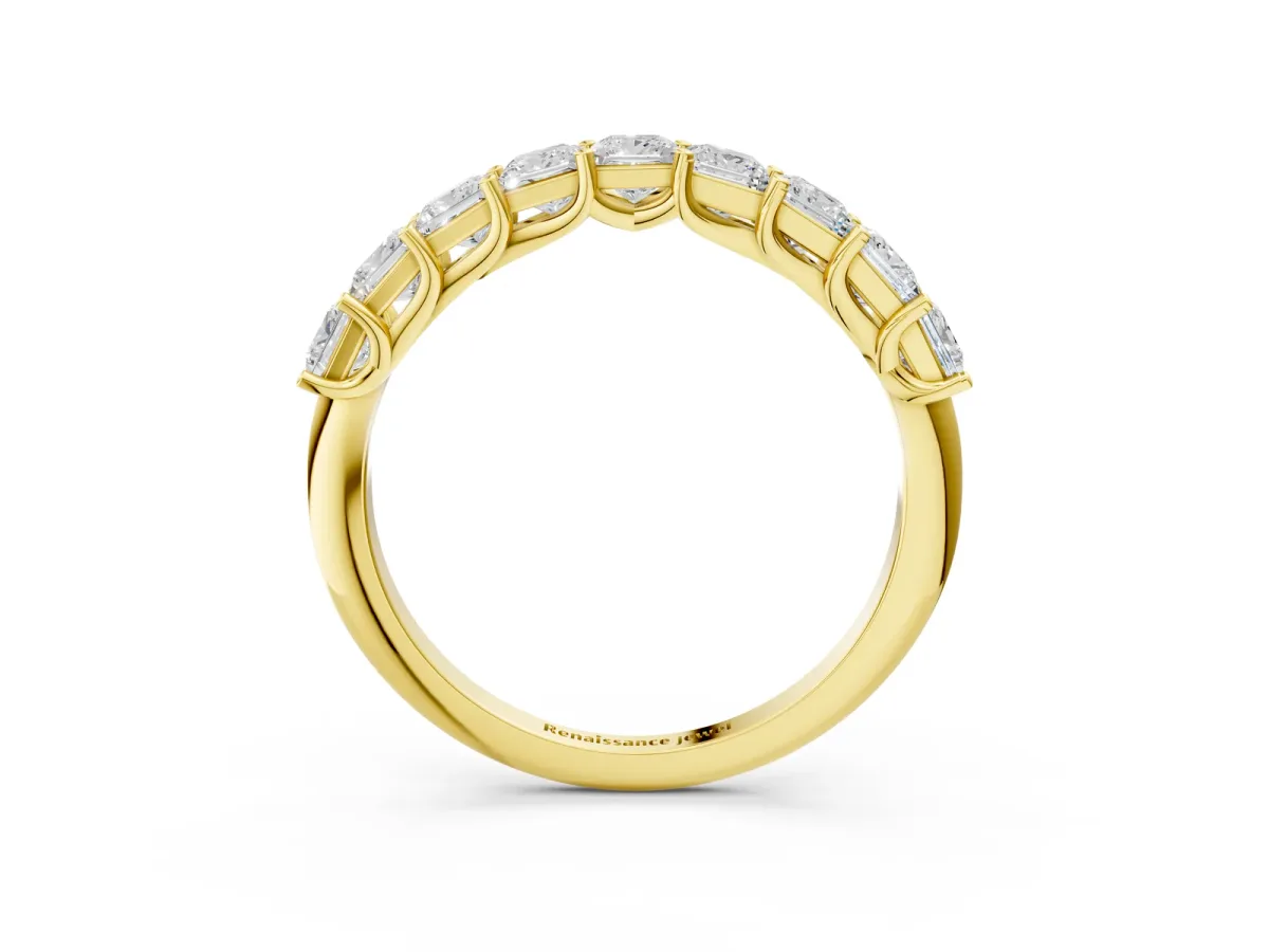 Princess Cut Diamond Channel-Set Eternity Band with Prong Setting Yellow gold