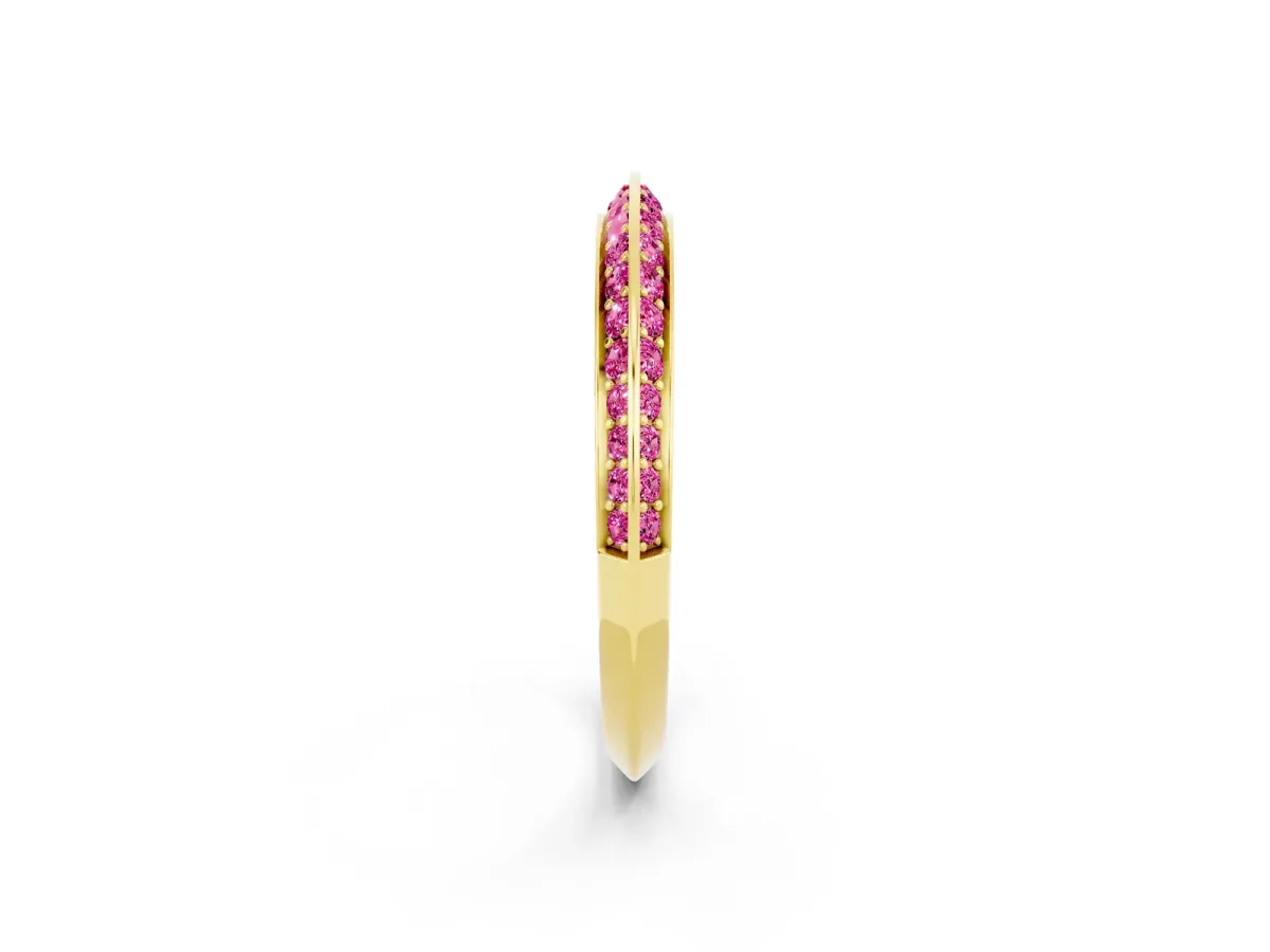 Double Row Pavé Round Pink Sapphire Eternity Band with Channel Setting Yellow gold