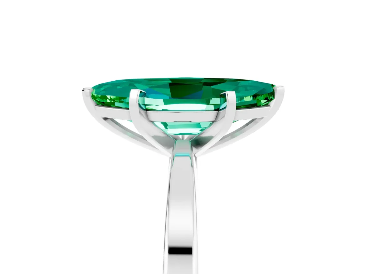 Marquise Cut Emerald Solitaire Engagement Ring with Classic Band and Four-Prong Setting Platinum