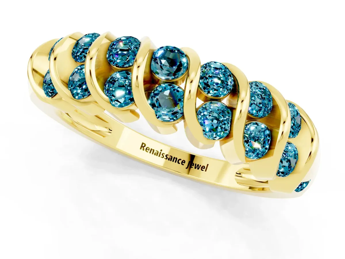 Channel Set Round Blue Topaz Multi-Row Band Yellow gold