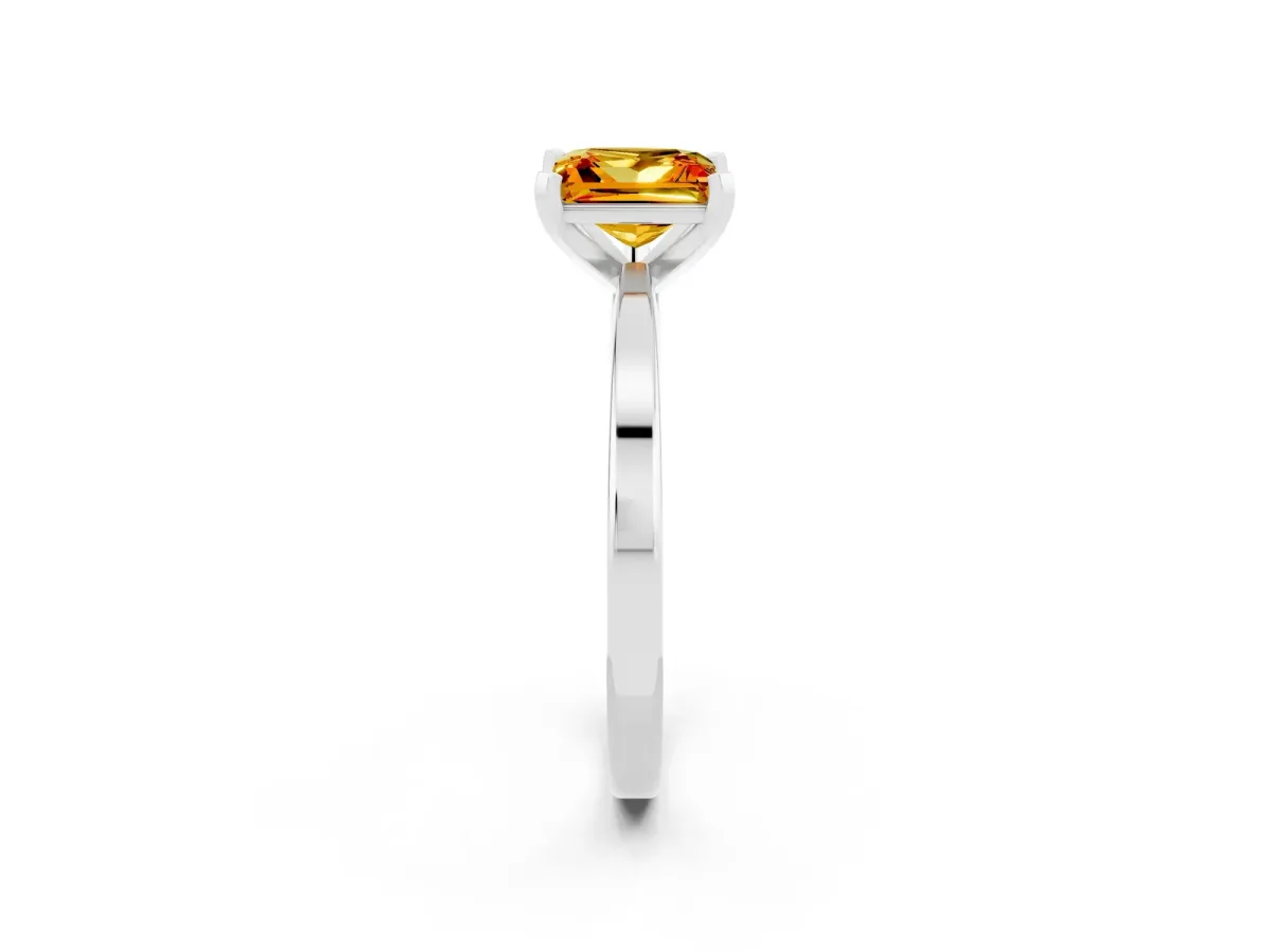 Princess Cut Citrine Solitaire Engagement Ring with Classic Band and Four-Prong Setting Silver