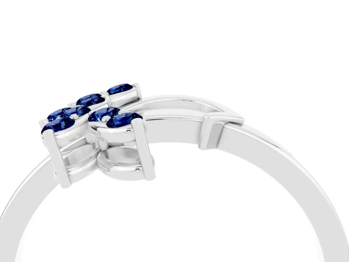 Marquise Blue Sapphire Cluster Bypass Ring with Prong Setting White gold