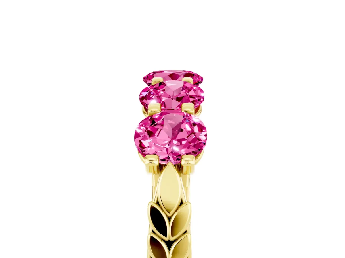Five-Stone Round Pink Sapphire Prong-Set Band Yellow gold