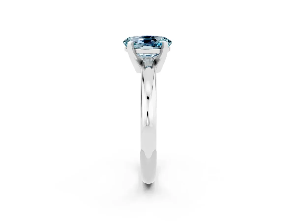 Oval Cut Aquamarine Solitaire Engagement Ring with Round Band and Four-Prong Setting Platinum