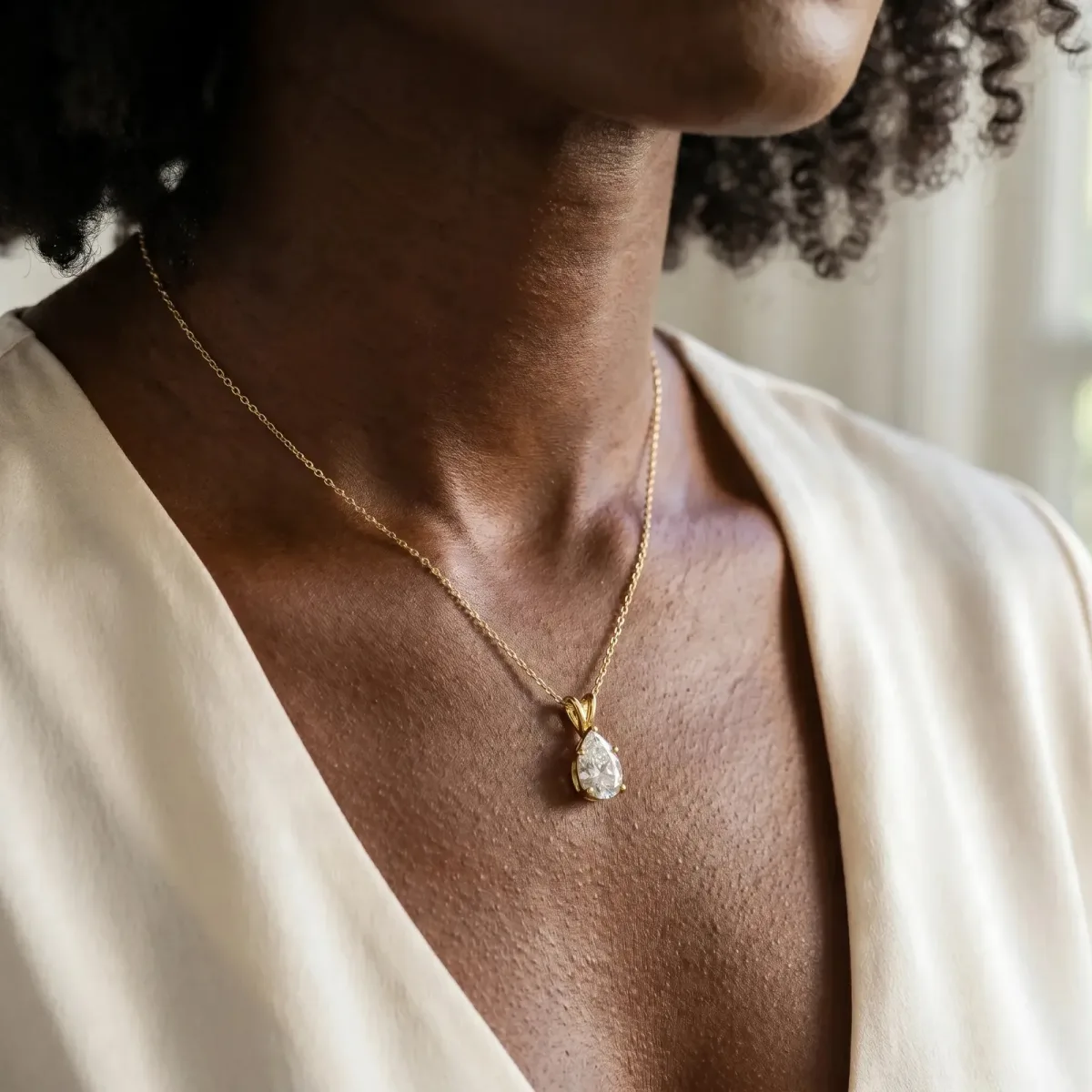 Pear Cut Solitaire Pendant with Three-Prong Setting Yellow gold