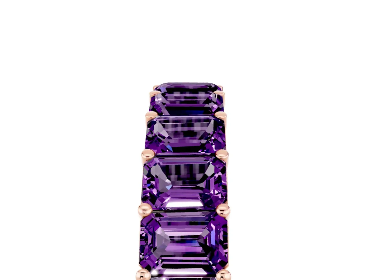 Emerald Cut Amethyst Eternity Band with Shared Prong Setting Rose gold