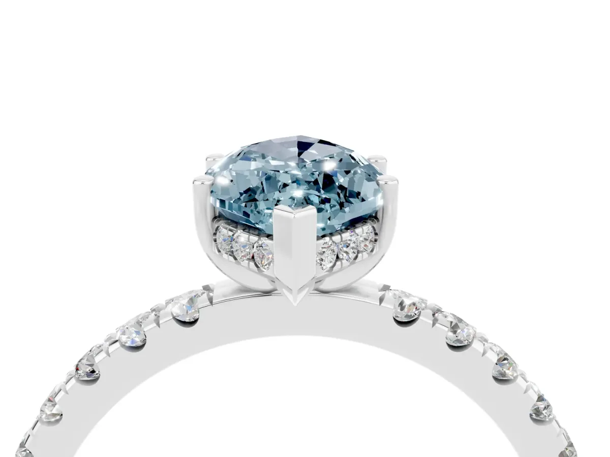 Marquise Cut Aquamarine Pave Band Solitaire Ring with Round and Prong Setting Silver