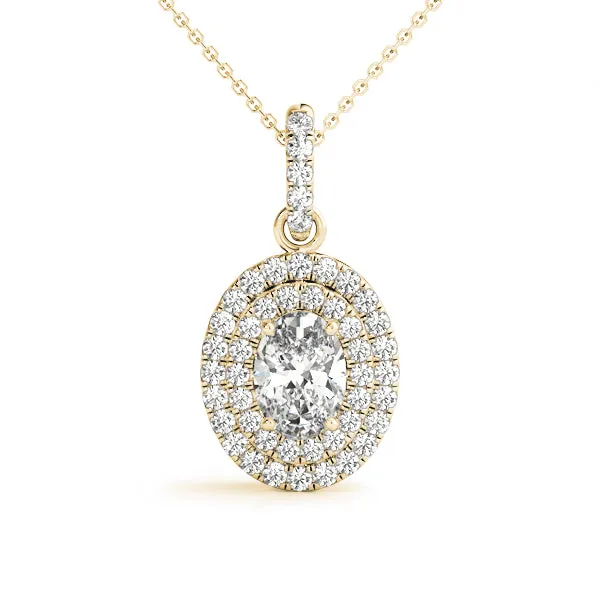 Oval Double Halo Diamond Pendant with Prong Setting Yellow gold