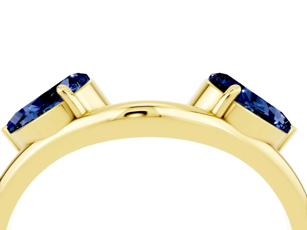 Two-Stone Pear Blue Sapphire Bypass Ring with Prong Setting Yellow gold
