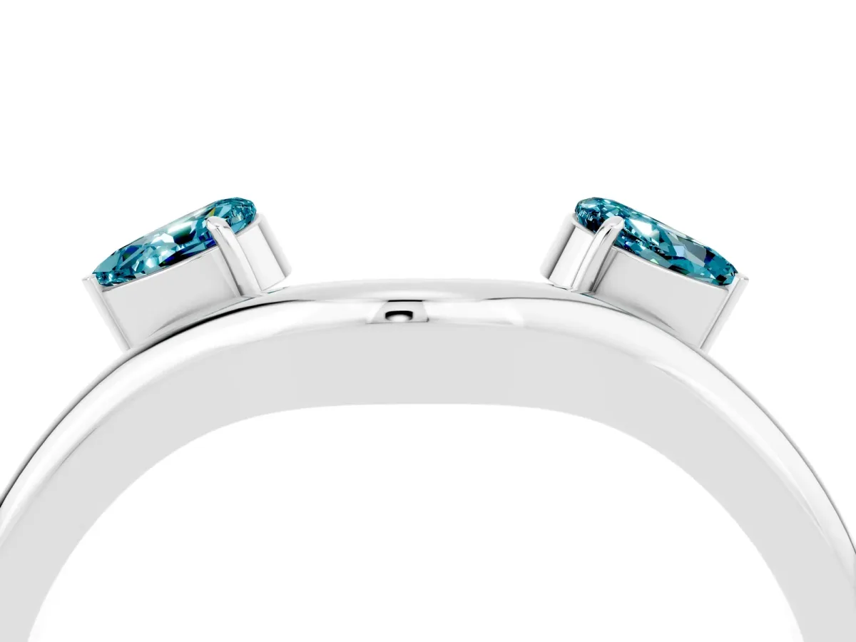 Pear Cut Blue Topaz Two-Stone Open Band Ring with Prong Setting Silver