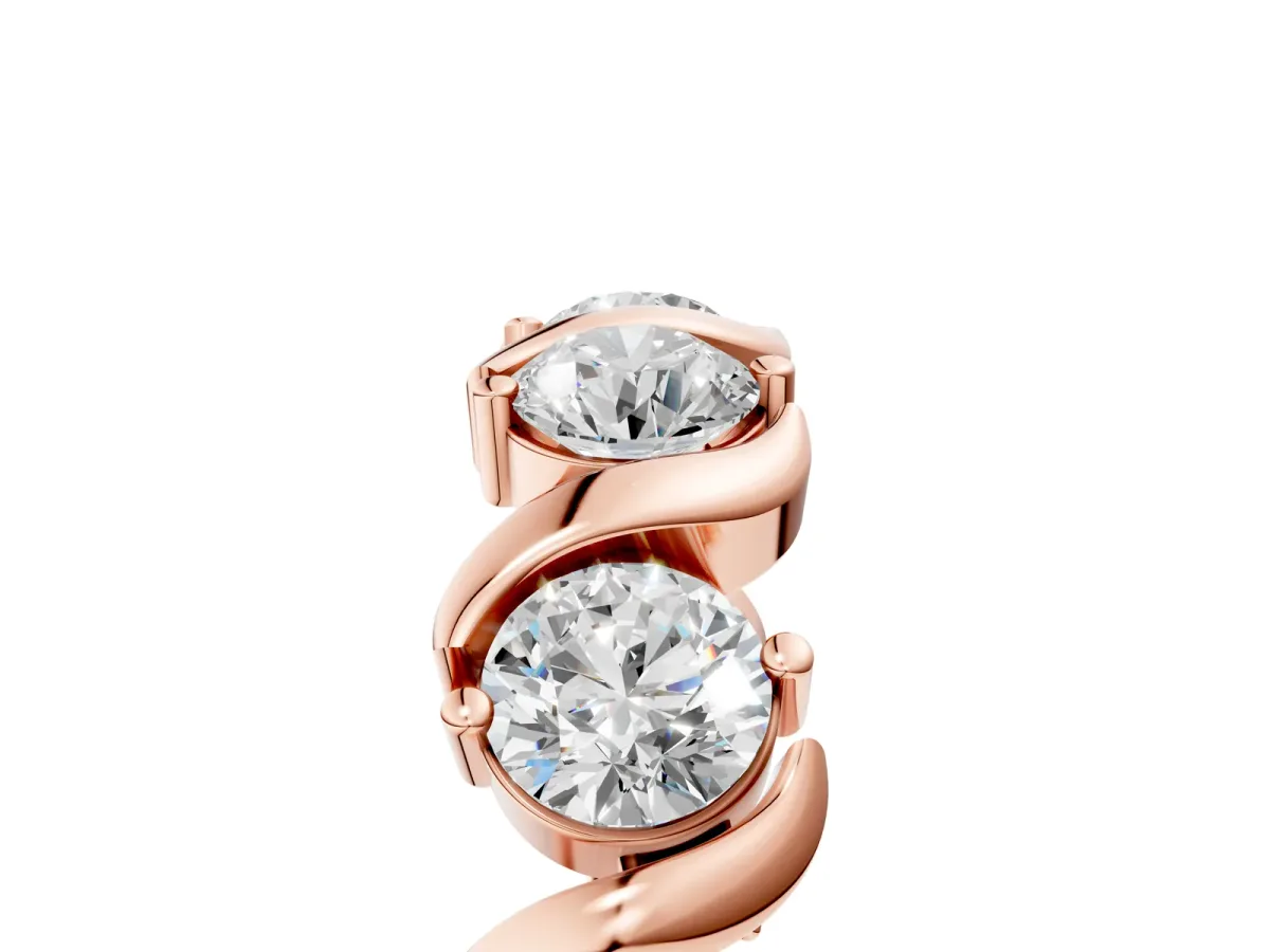 Round Diamond Half Eternity Band with Wave Prong Setting Rose gold