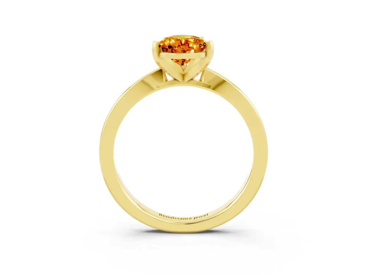 Pear Cut Citrine Solitaire Engagement Ring with Classic Band and Four-Prong Setting Yellow gold