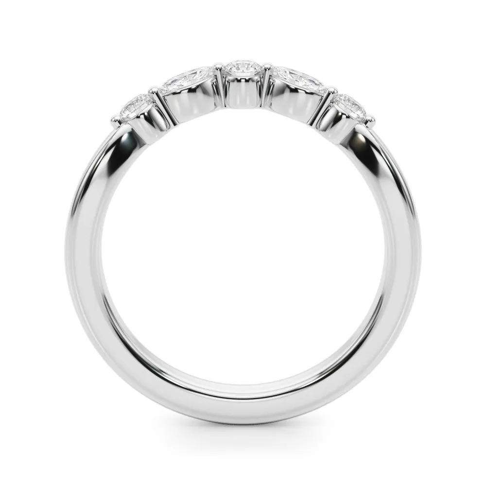Marquise and Round Diamond Half Eternity Band with Prong Setting White gold