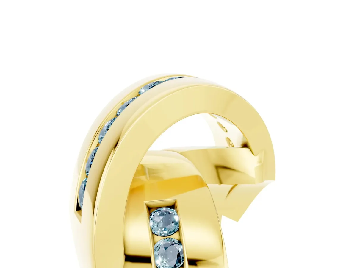 Pavé Round Aquamarine Crossover Band with Channel Setting Yellow gold