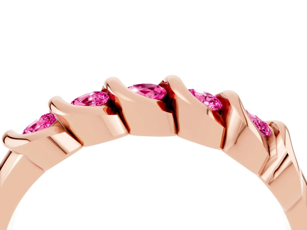 Round Pink Sapphire Eternity Band with Twist Prong Setting Rose gold