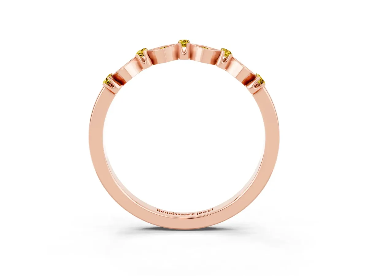 Pavé Cushion Yellow Sapphire Cluster Eternity Band with Prong Setting Rose gold