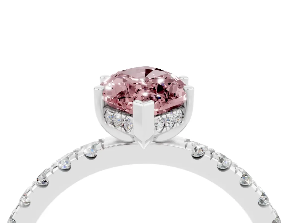 Marquise Cut Morganite Pave Band Solitaire Ring with Round and Prong Setting Silver