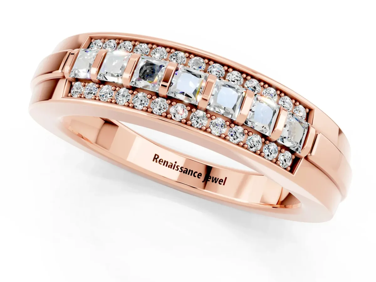 Bar-Set Princess Cut Moissanite Pavé Band Rose gold