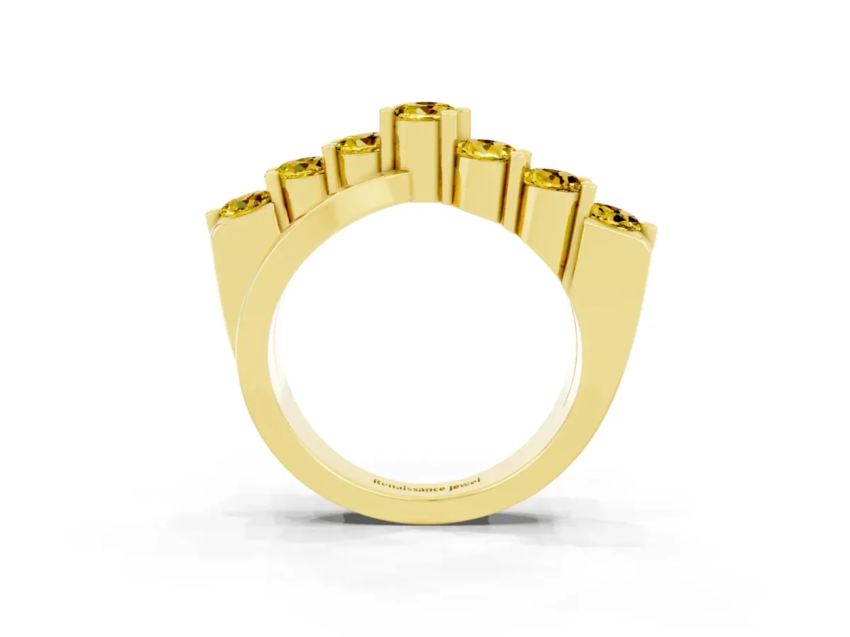 Round Yellow Sapphire Prong-Set Crossover Band Yellow gold