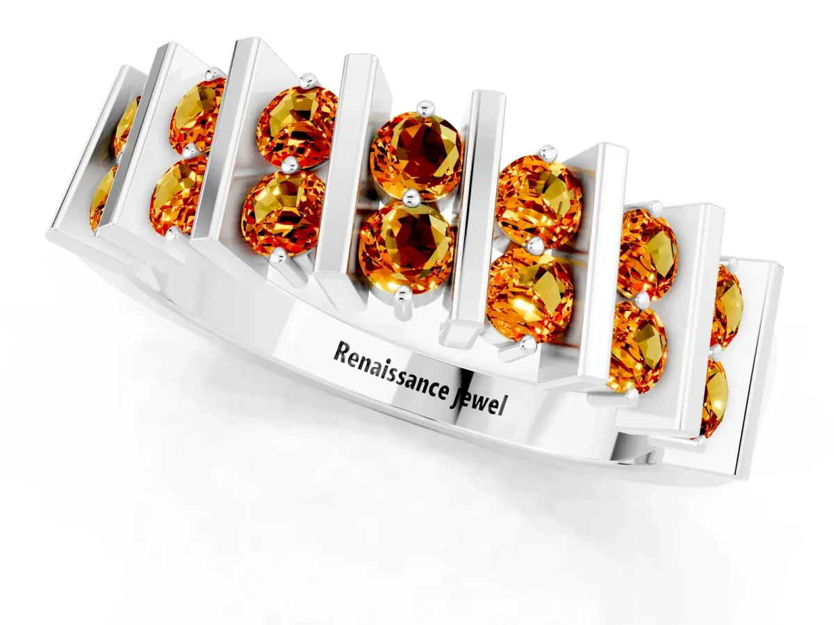 Channel Set Round Citrine Anniversary Band with Vertical Prongs White gold