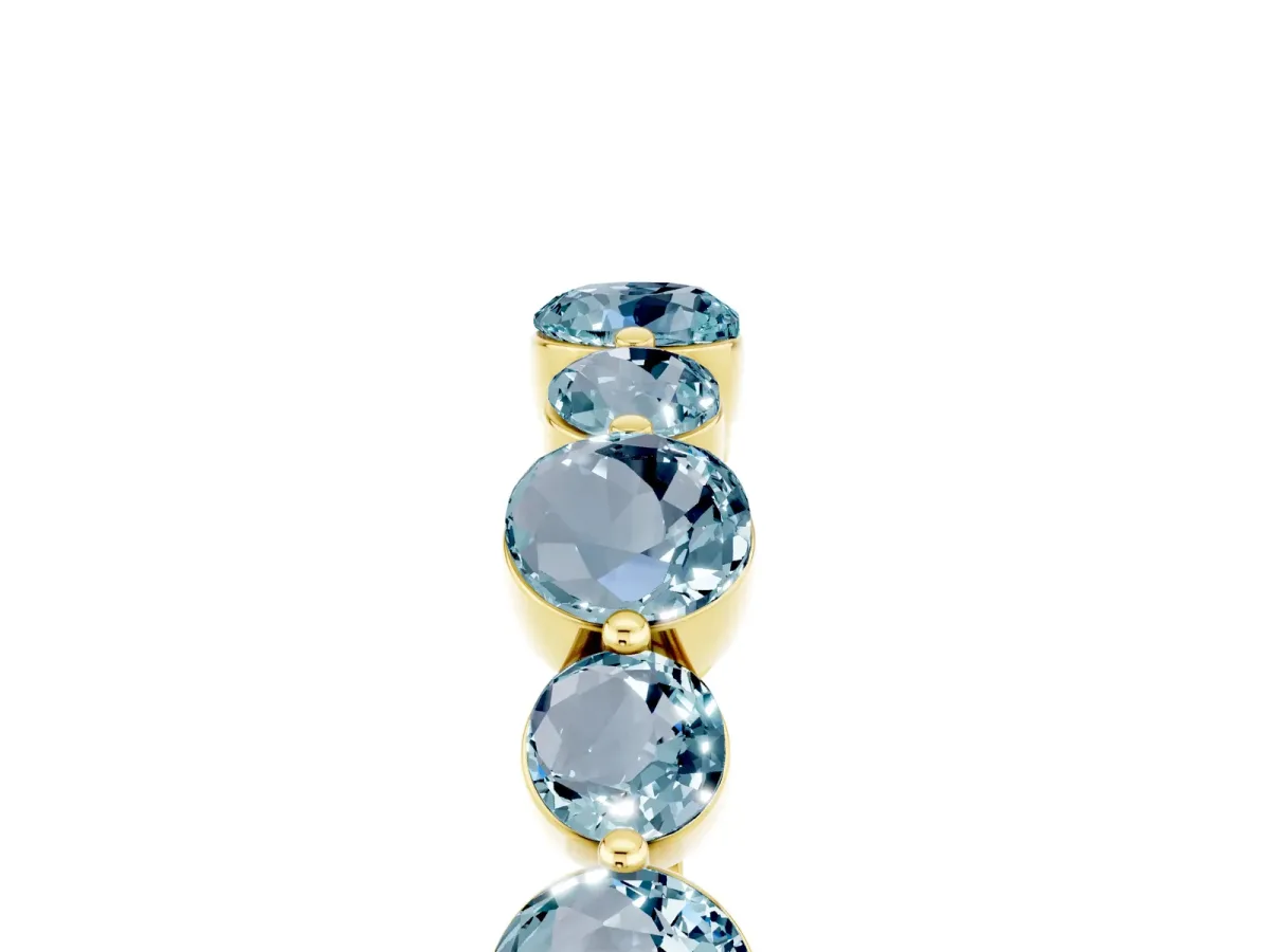 Round Aquamarine Scalloped Prong Set Eternity Band Yellow gold