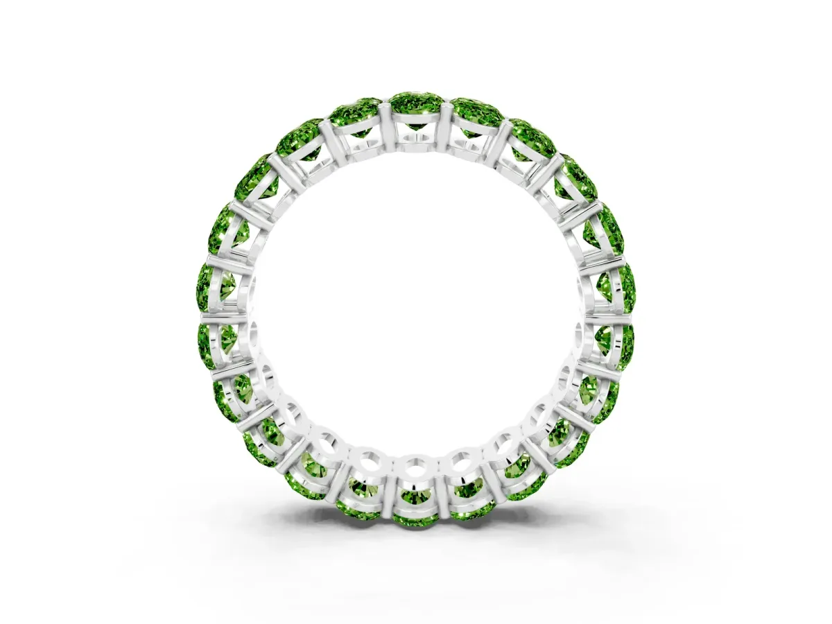 Oval Cut Peridot Eternity Band with Shared Prong Setting Platinum