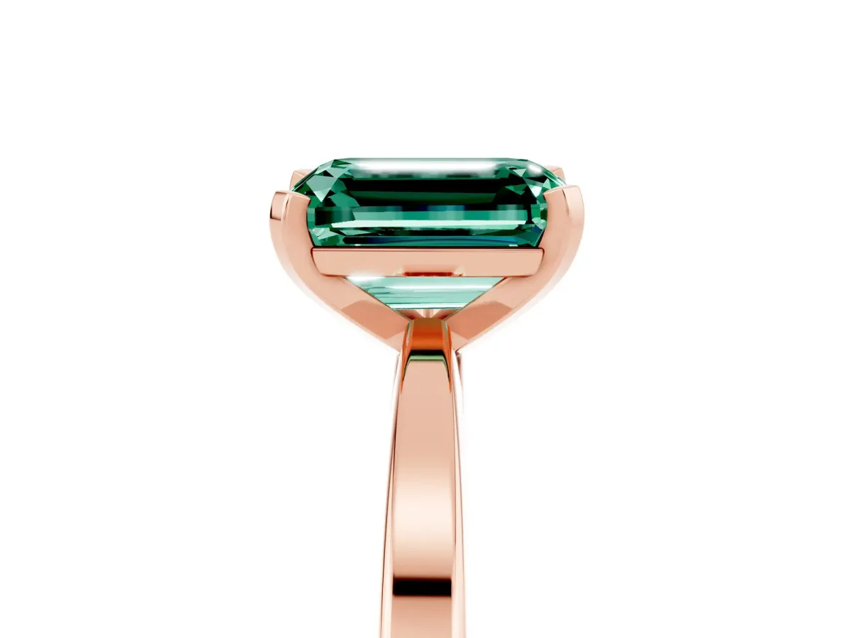 Emerald Cut Green Sapphire Solitaire Engagement Ring with Classic Band and Four-Prong Setting Rose gold