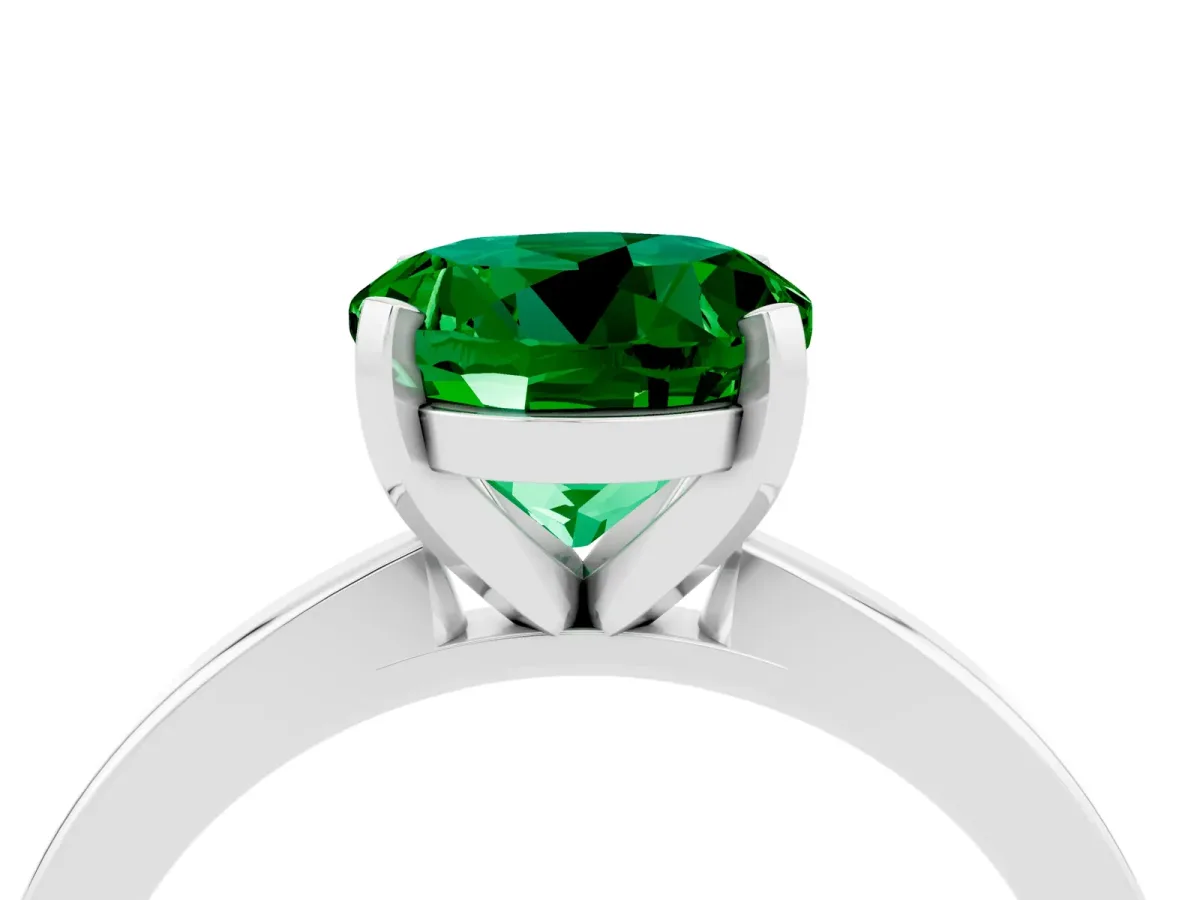 Round Cut Emerald Solitaire Engagement Ring with Classic Band and Four-Prong Setting Platinum