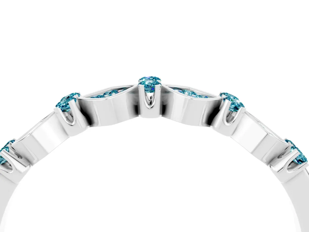 Pavé Cushion Blue Topaz Cluster Eternity Band with Prong Setting Platinum