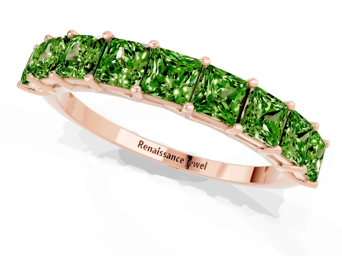Princess Cut Peridot Channel-Set Eternity Band with Prong Setting Rose gold
