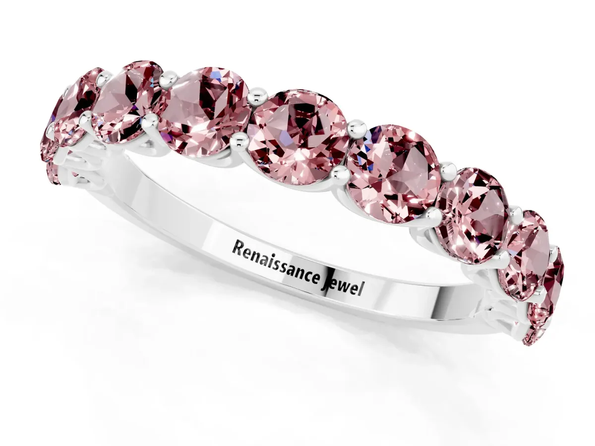 Round Morganite Shared Prong Eternity Band Silver